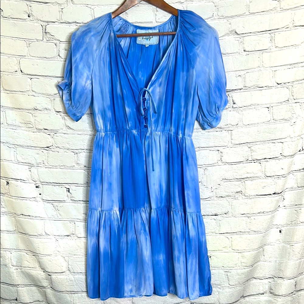 Johnny Was Amanda Bond Blue & White Tie-Dye Silk Dress Size Medium-Large Dress
